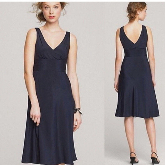 J Crew Sophia Dress Size 4 Navy Blue 100% Silk Fit & Flare Evening Cocktail - Picture 1 of 14